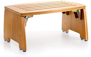 Lyellfe Bamboo Folding Step Stool, Non-Slip Leg Shaving Foot Rest Chair, Foldable One Step Stool for Home, Adults, Support up to 300lbs, Fully Assembled