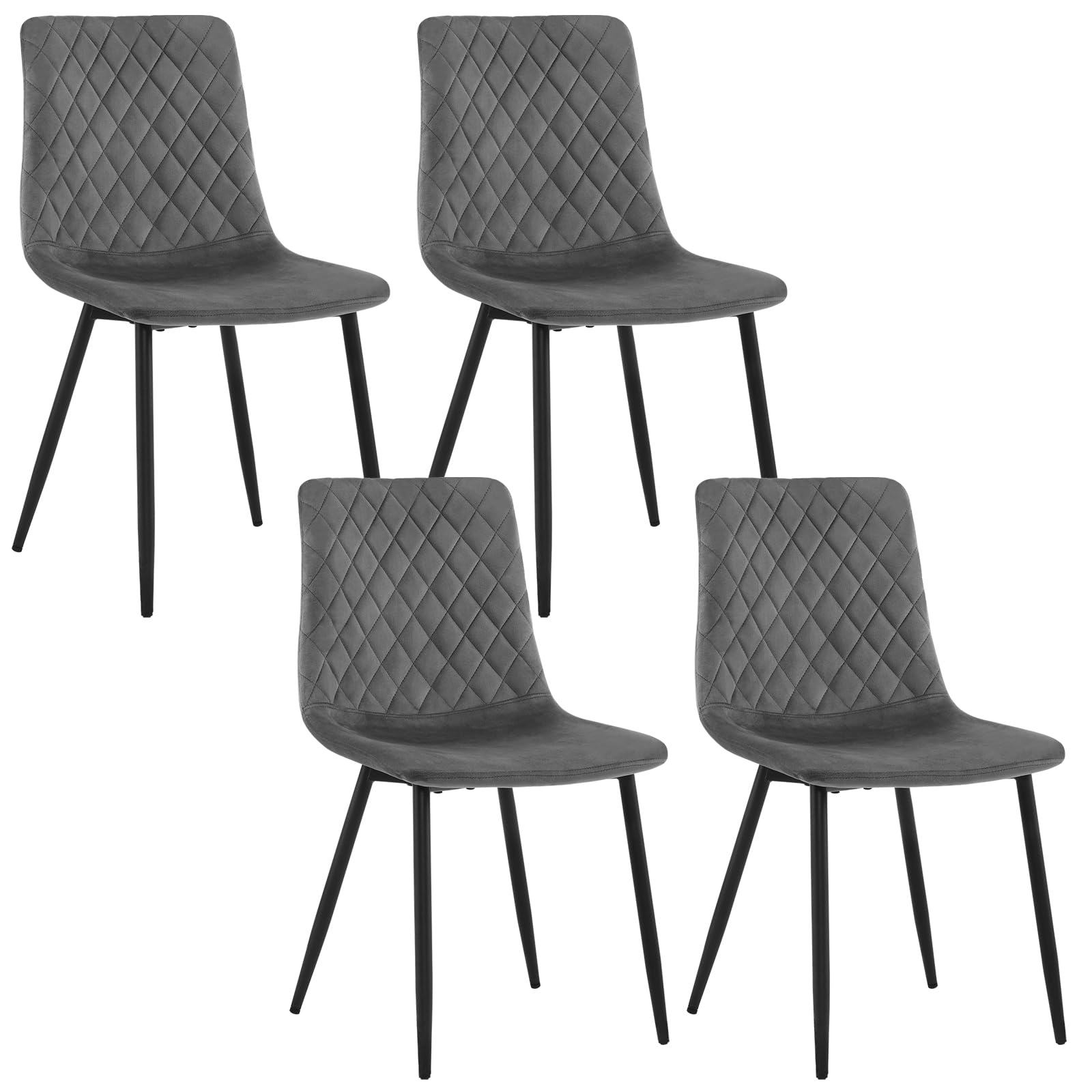 EUGAD Sedie da Cucina Set da 4, Sedie Imbottite con Gambe in Metallo, Seduta in Velluto, per Camera da Letto, Sala da Pranzo,Grigio Scuro