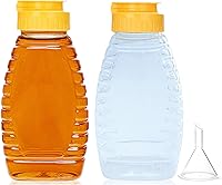 THYULIFE 2 Pack 180ml Leakproof Squeeze Honey Bottles with Funnel - BPA Free Dispensers for Honey, Ketchup, Mustard, Syrup & More