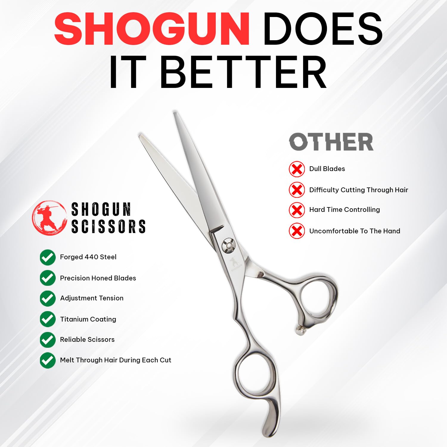 Shogun Ergo Max Lefty Japanese 440C Steel Hairdressing Scissors, Professional Barber Salon Shears for Hairdressers Barbers - Image 3