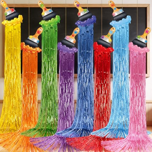 Image of Affrolling 8 Pcs Art Paint Party Decoration Back to School Paint Brush Hanging Decorations with Tassels for Classroom Back to School Art Birthday Party Supplies 3.4 ft Summer Door Banner Sign Decor