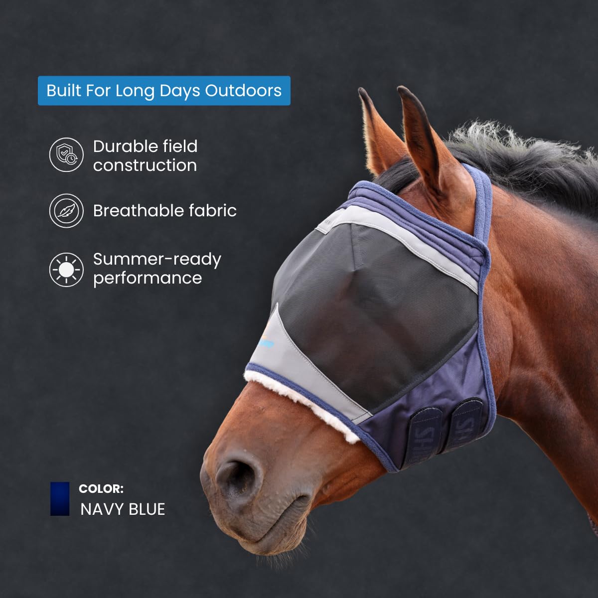 Shires FlyGuard Pro - Máscara de malla fina sin orejas, tamaño pony, poliéster ligero, protección contra moscas e insectos, malla fina transpirable para participación, pastoreo y uso estable, color
