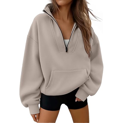 Trendy Queen Womens Sweatshirts Quarter Half Zip Pullover Fall Fashion Outfits 2025 Oversized Hoodies Comfy Winter Clothes