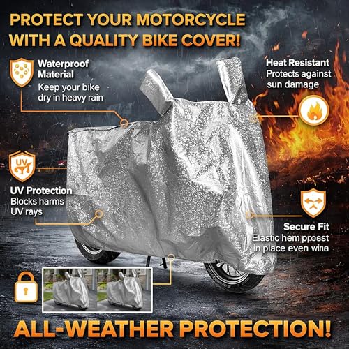 Image of Sulfar Bike Cover for Royal Enfield Flying Flea C6 (EV) (Electric Motorcycle) | Waterproof, Dustproof & UV Protected | All Weather Two Wheeler Cover (Silver) New 2026 Variants