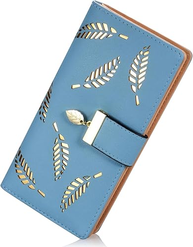 Miniatura 2 de Cartera bifold de hoja larga para mujer, portador de tarjetas de cuero, monedero con cremallera y hebilla, cartera clutch elegante, bolso de mano