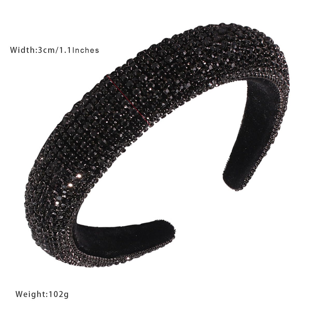 scicent Black Hairband Beaded Rhinestone Headbands Padded Wide Hair Bands Crystal Diamond Head Band for Women Girls 16812 - Image 2