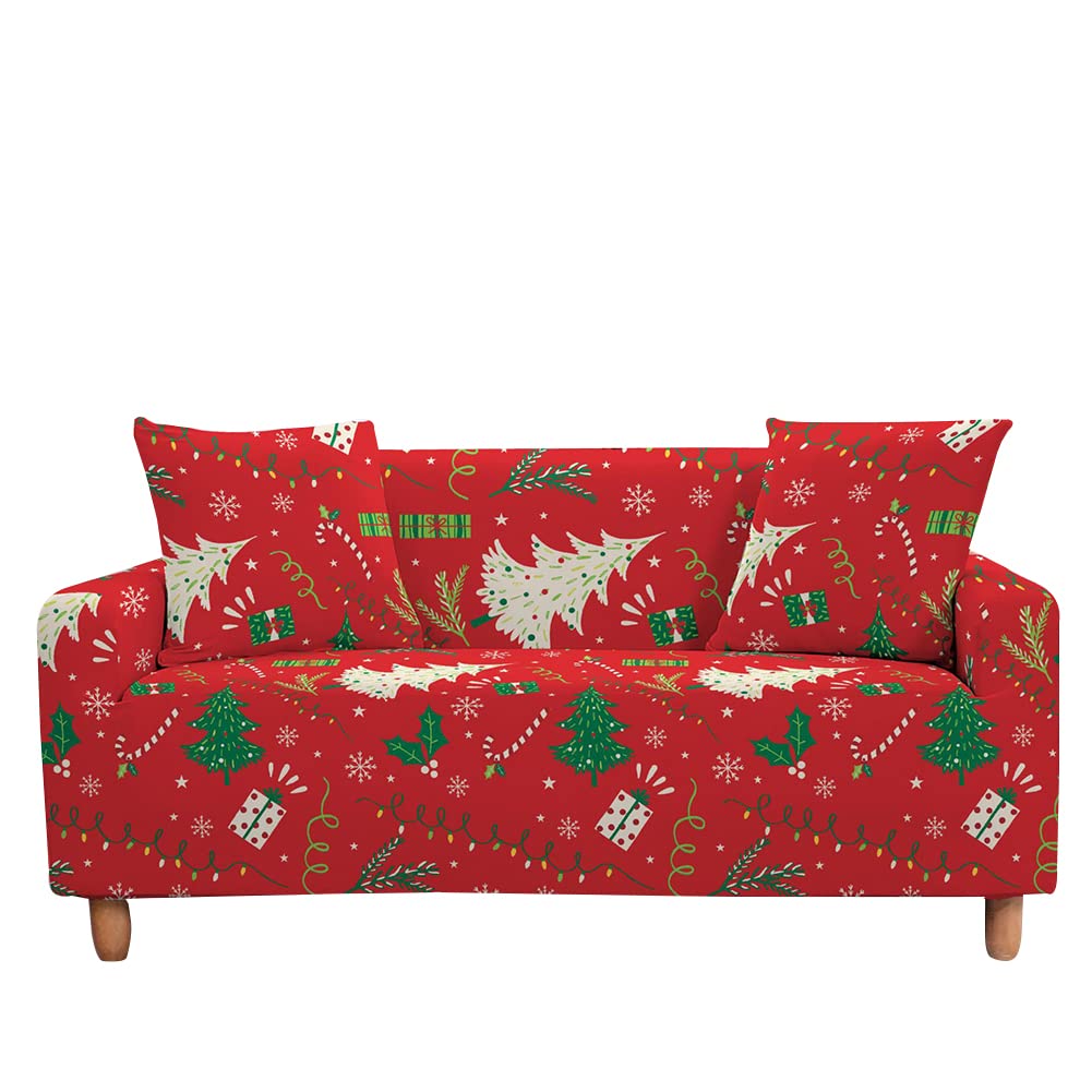 Highdi Navidad Funda de Sofá Elástica, Fundas para Sofá de 1/2/3/4 Plazas, Universal Funda Cubre Sofas Ajustables Protector Cubierta de Muebles (árbol de Navidad,3 Plazas)