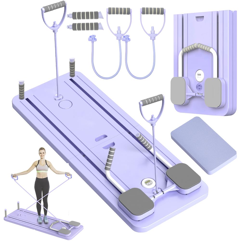 Pilates Board, Pilates Geräte mit Resistance Bands, Tragbares & Faltbares Core-Trainingsgerät für Zuhause, Vielseitige Pilates Reformer Board mit automatischem Rückprall, Ganzkörper Training