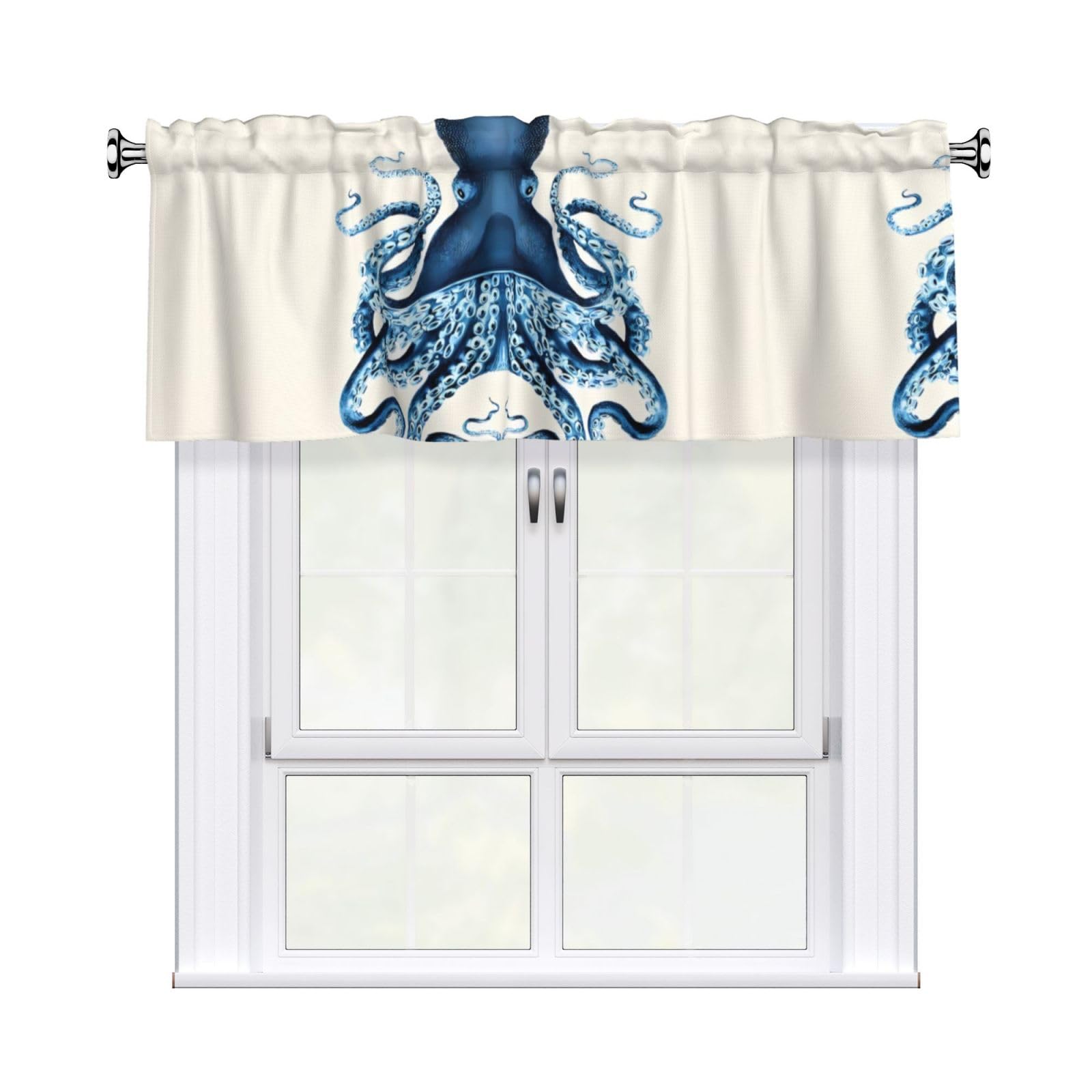 HJFCZH Octopus Prints Durable Window Layer – 54x18 Inch 100% Polyester Peach Skin Valance for Long-Lasting Style