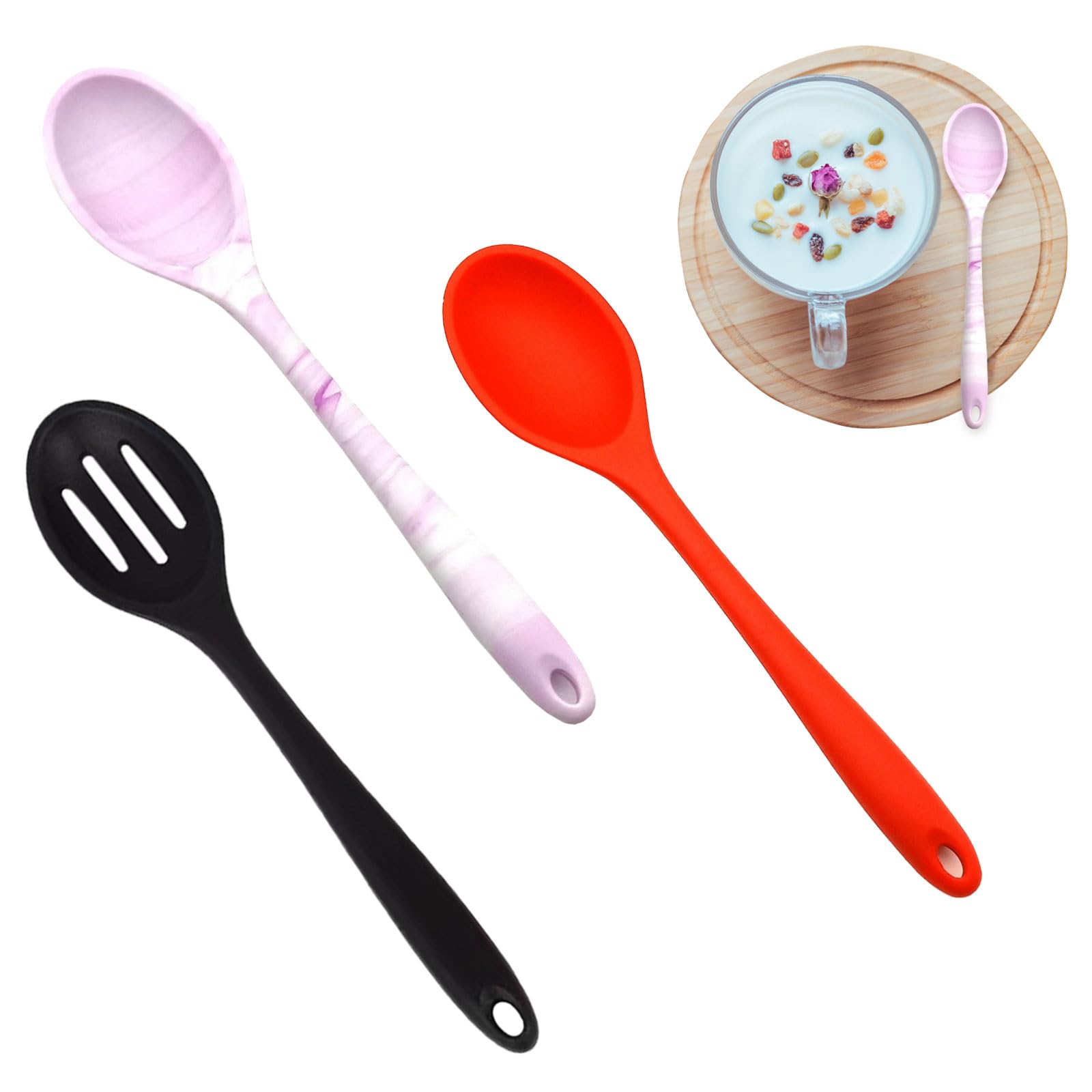 6 Cucchiai In Silicone Alimentare Colorati - Senza BPA, Per Cucinare, Mescolare E Cuocere