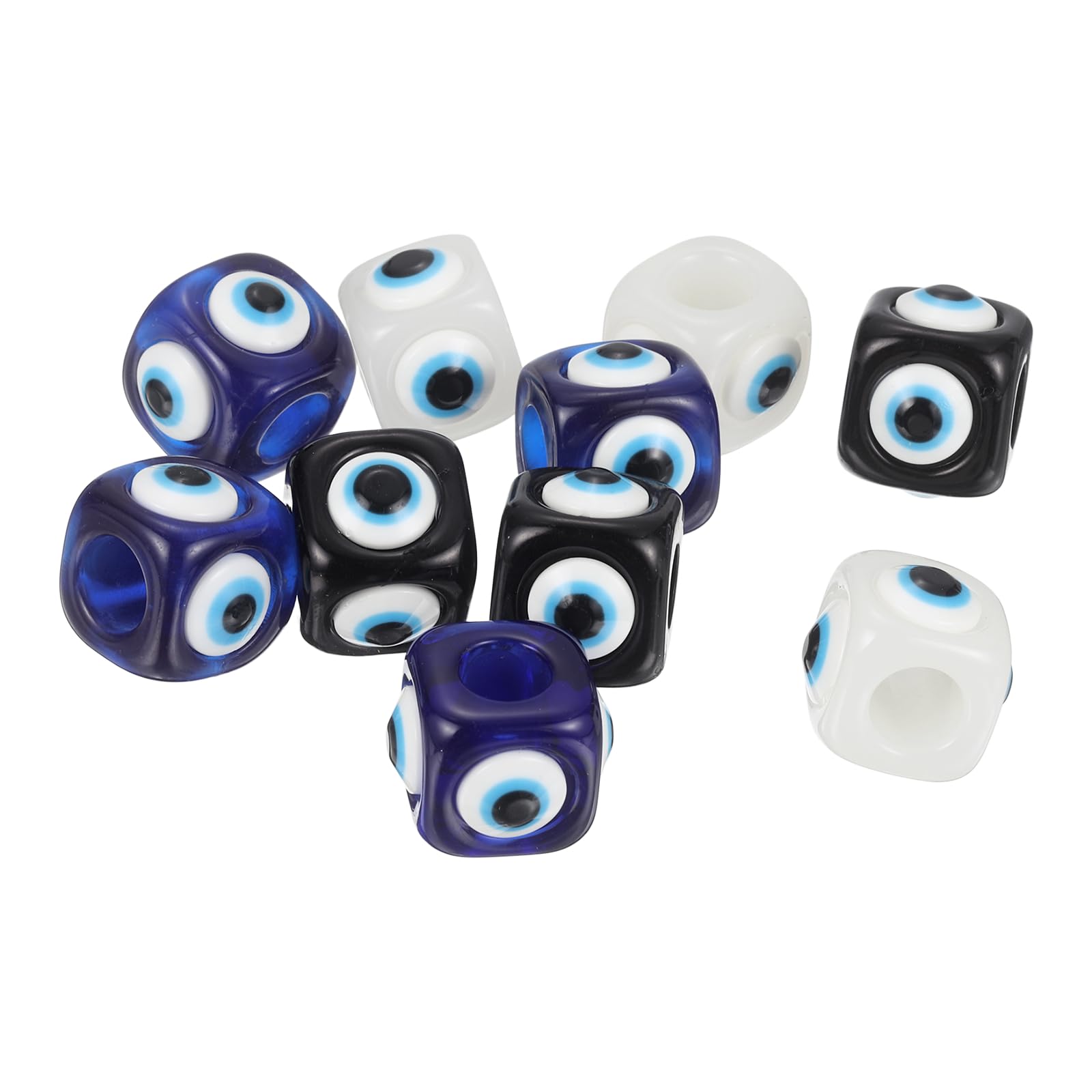 PATIKIL 16mm Evil Eye Beads, 10 Pcs Resin Turkish Evil Eye Charm Large Hole Beads Pendant Connector for DIY Art Craft Bracelet Necklace Earrings Making, Dark Blue/Black/White