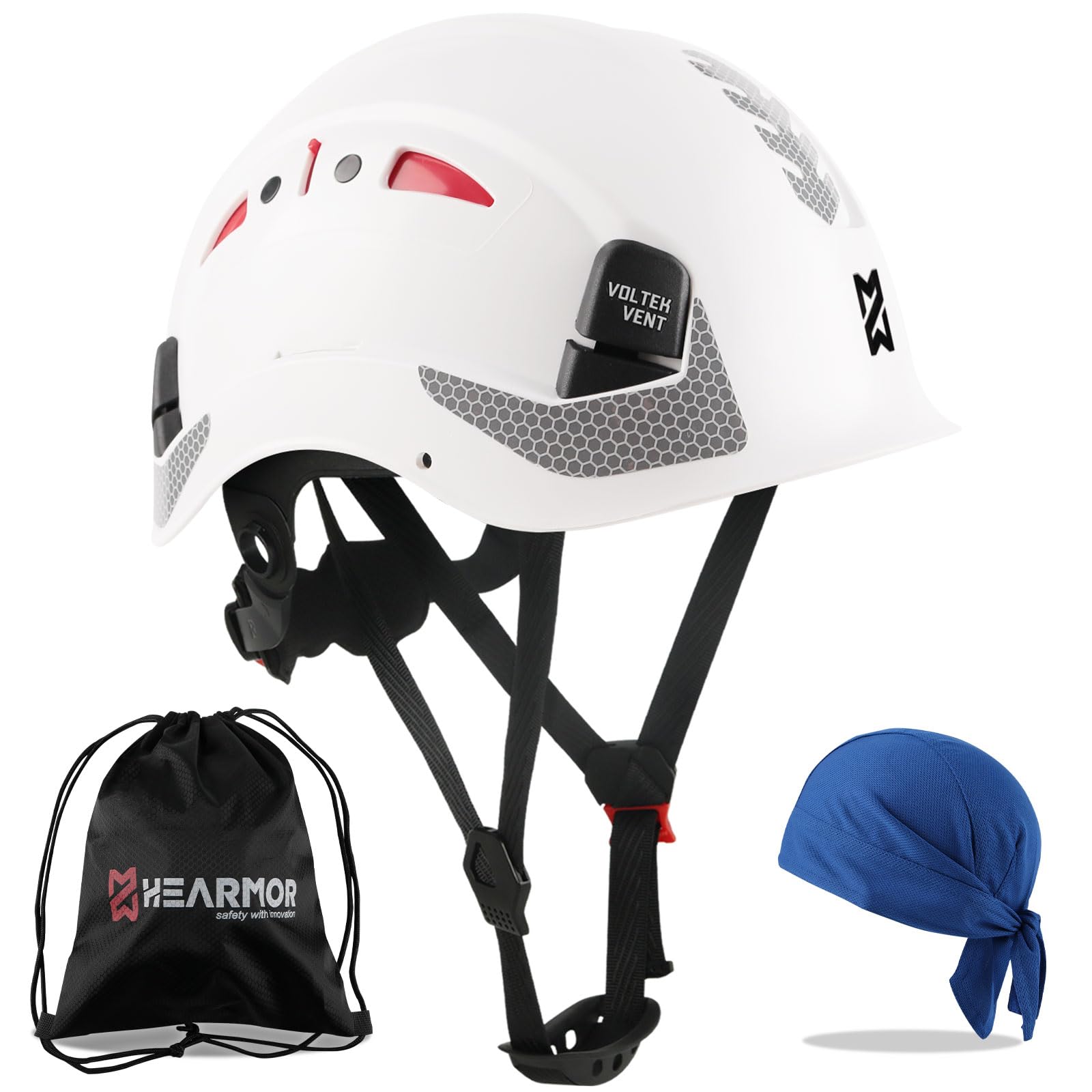 HEARMOR Baustellenschutzhelm, EN397-zertifizierter, Verstellbarer ABS-Schutzhelm mit 6-Punkt-Ratschensystem, inkl. Kühlungsfutter und Tragetasche - für alle Arbeitsplätze geeignet
