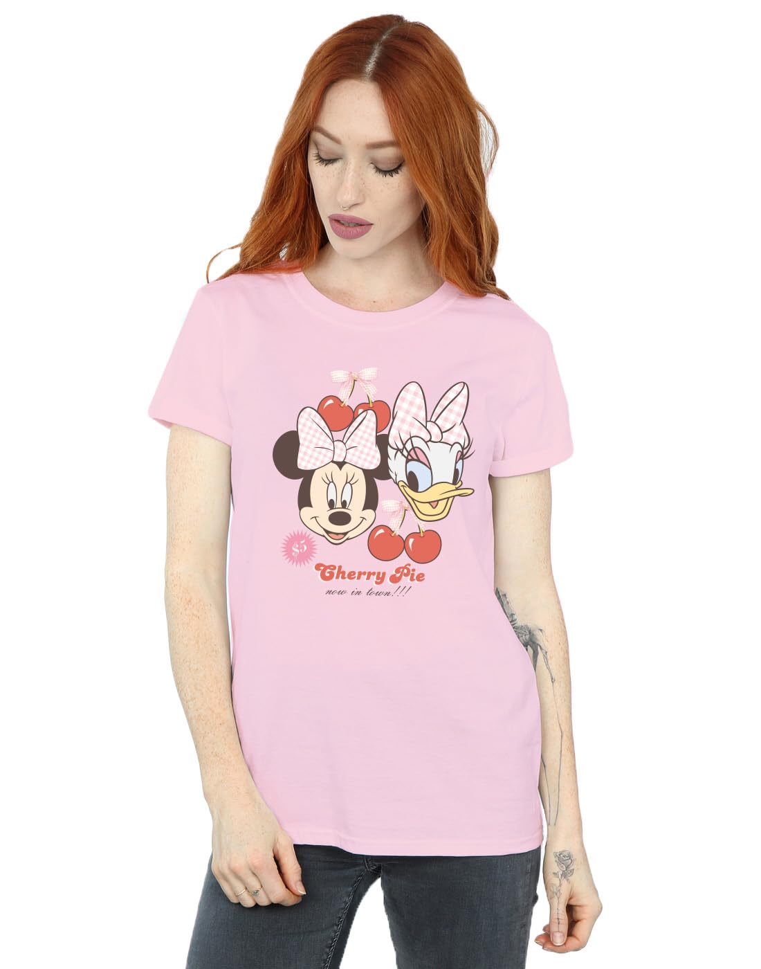 Minnie Mouse & Daisy Cherry Cotton Boyfriend T-Shirt - Baby Pink - Disney - XX-Large