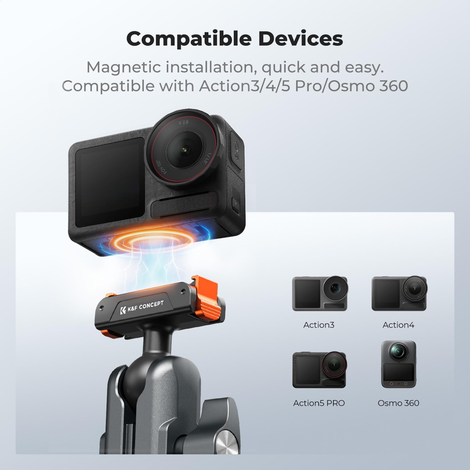 K&F CONCEPT Bike Handlebar Mount with Magnetic Mount, Super Clamp Camera Mount with Quick Release Design, Bicycle Motorcycle Mount Compatible with Osmo Action 5 Pro/4/3 Osmo 360 - 4