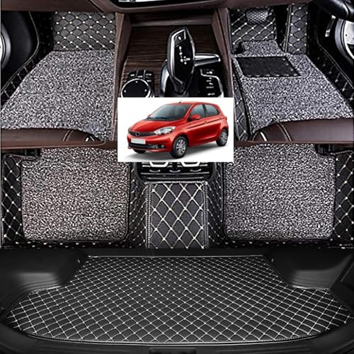 Image of Vahan Expo Premium 7D Car Mat Full Set for Tiago CNG with Boot Mat || Luxury Double-Stich 7D Car Floor Mat Complete Set || 100% Waterproof and Washable || Black