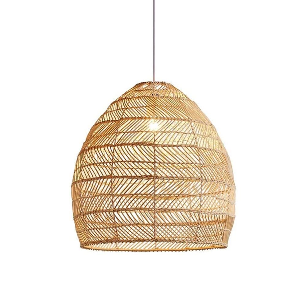 BLOOHK Rattan Pendant Light, Hand-Woven Bamboo Hanging Lamp, Boho Basket Chandelier for Kitchen Island, Dining Room, Bedroom