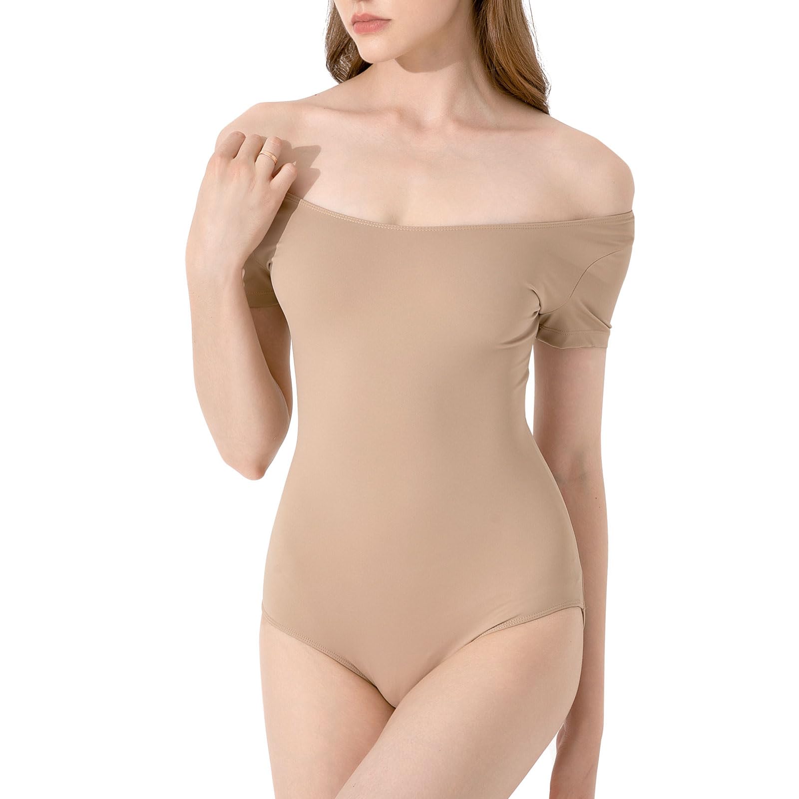 Spoxiyue Women's Nude Short Sleeve Leotard For Ballet， Black Bodysuit Ballerina Dancewear Team Basic Gymnastics Gym Wear (, Xl)