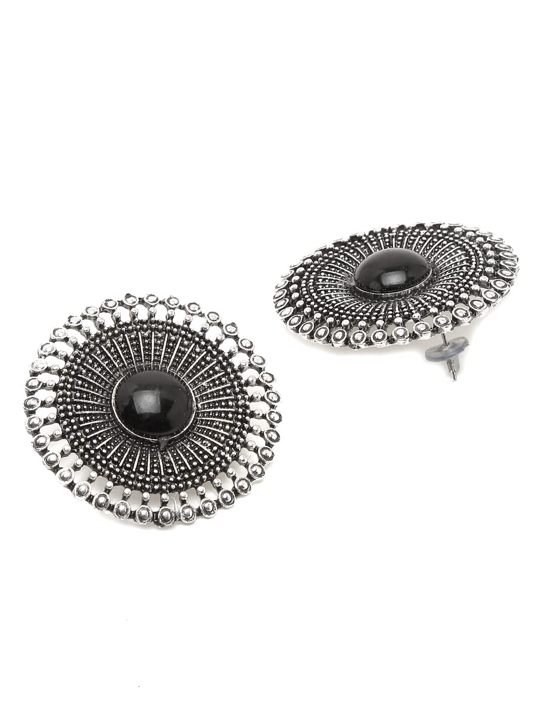 Oxidised Silver Round Stud Earrings for Women (Style 2)