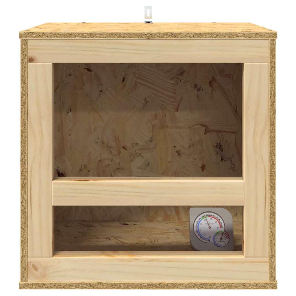 Terrario marrón 40 x 40 x 40 cm OSB con termómetro, casa de reptiles y recinto de vivario, caja de cristal con ventilación, versátil para terrarios del desierto y selva tropical, ideal para