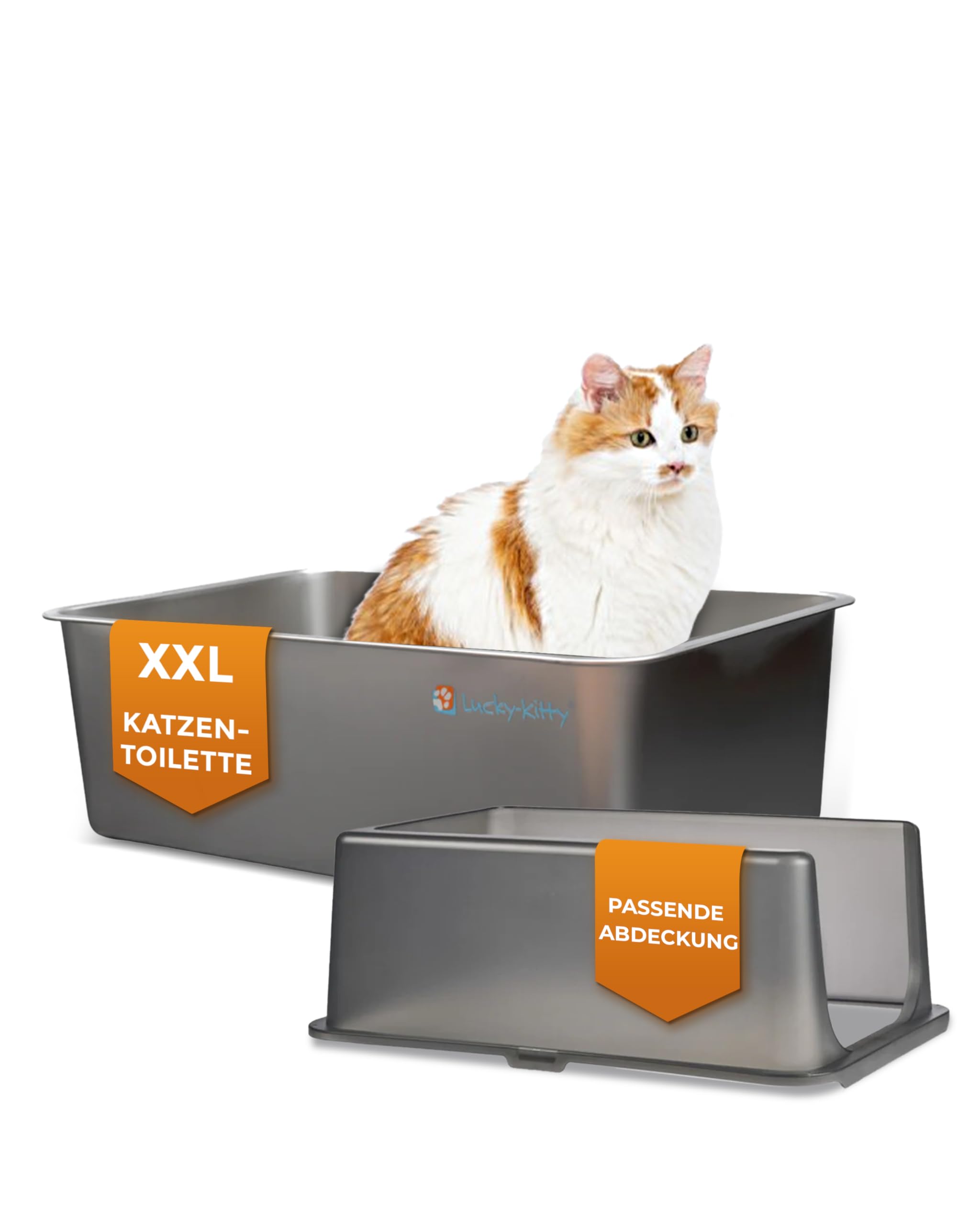 Edelstahl Katzentoilette Mit Deckel - XL, 59,4x39,6x29,7 Cm, Auslaufsicher