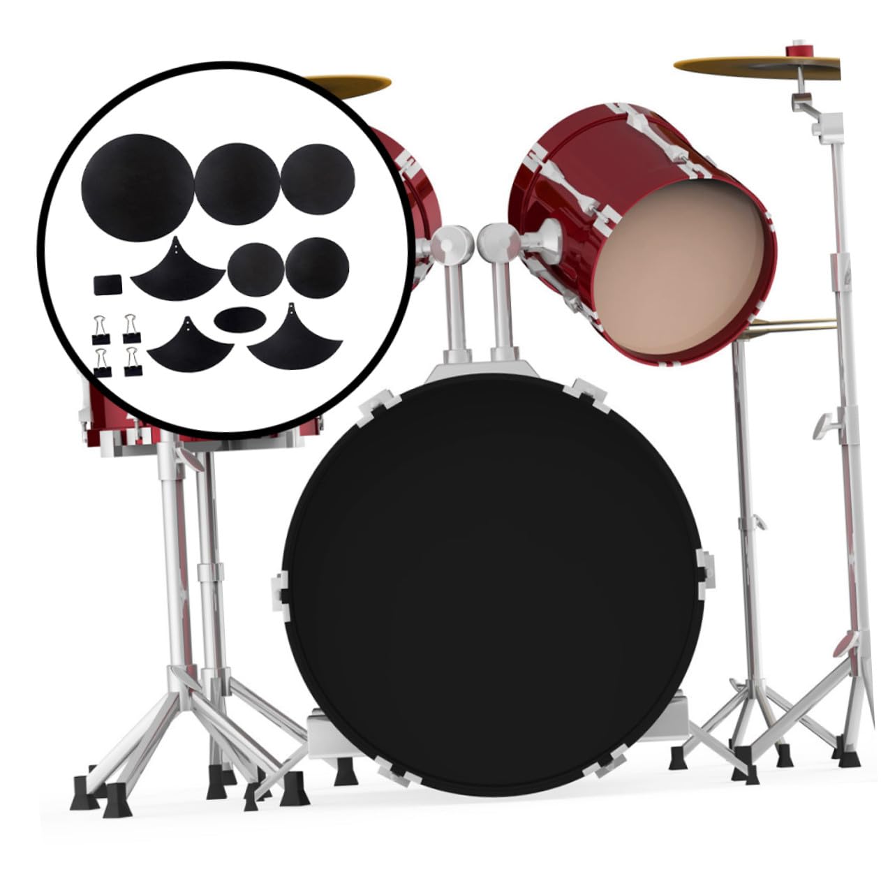 Schwarzes Schlagzeug Dämpferpad aus Schwamm 1 Satz Trommelmatten zum Einfachen Installieren und Geräuschreduzieren für Percussion Instrumente