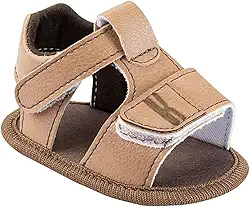 Sandália Bebê Menino em Tecido, Marrom Claro, Estilo Casual Ajustável, Primeiros Passos, Sapatinho