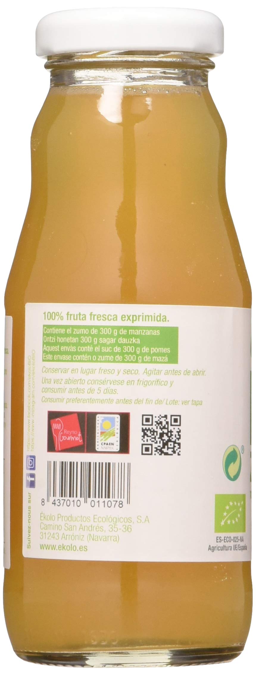 Ekolo Zumo De Manzana Ecológico, 100% Exprimido, 12 Botellas * 200Ml 2400 ml