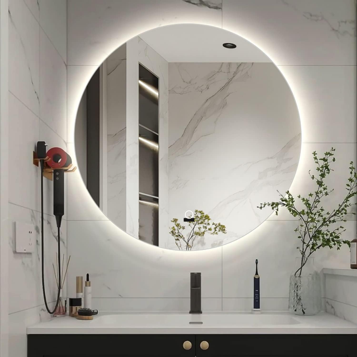 Hans & Alice Bathroom Backlit Mirror，24" Round Lighted