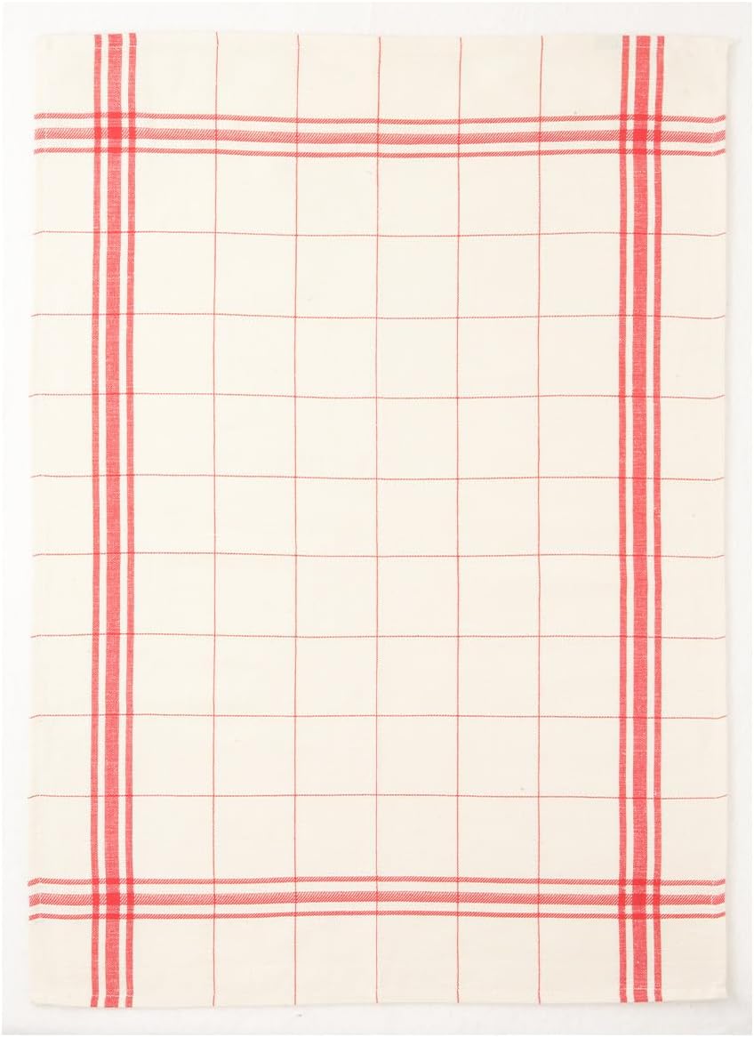 Coucke French Cotton and Linen Towel, Bistrot Red Plaid, 20-Inches by 30-Inches, Red