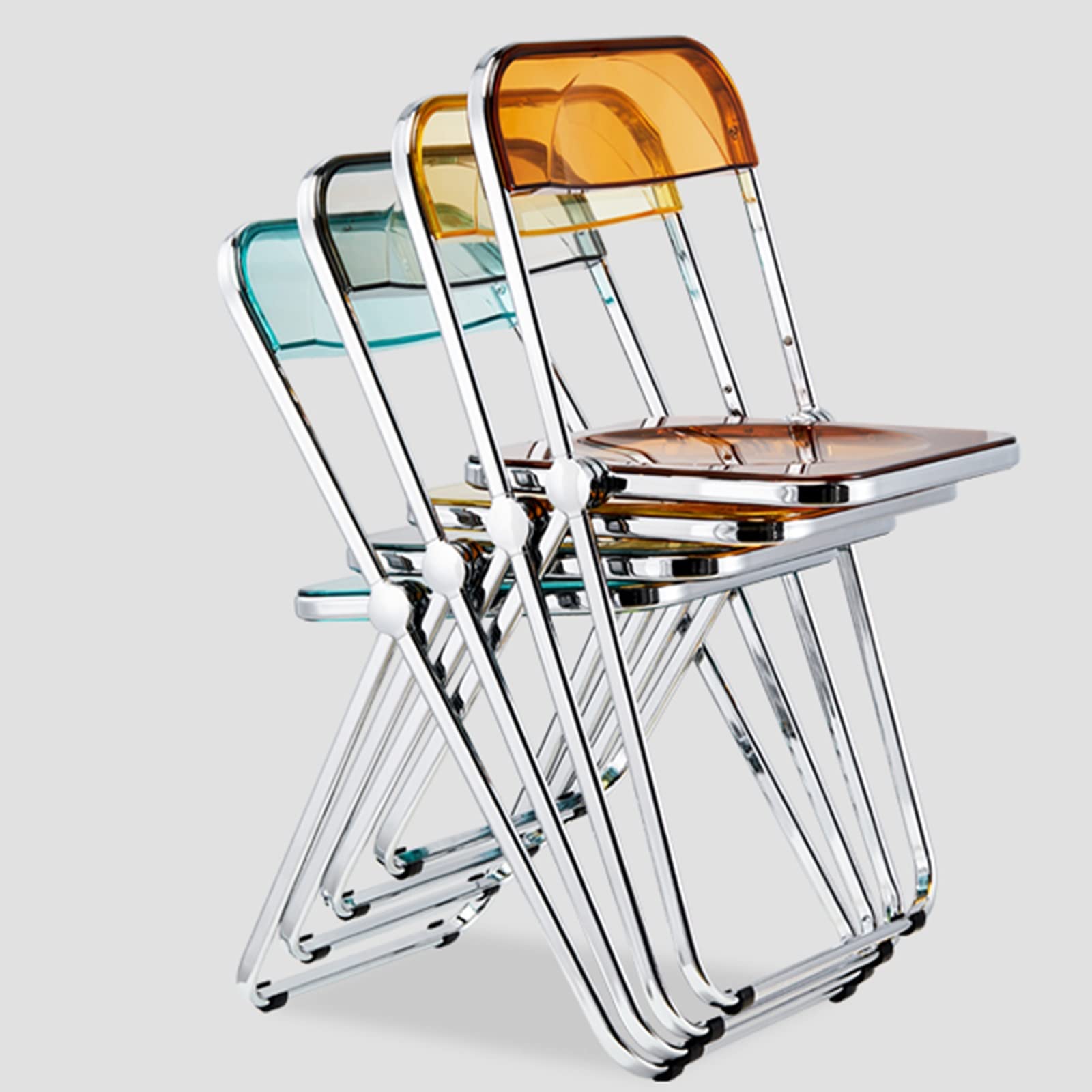 Acryl Klapstoelen Luxe Moderne Transparante Klapstoel -Stapelbare Kristallen Zitting-Woonkamer Zitting-Chrome Frame Accent Bijzetstoel for Binnen (Color : White