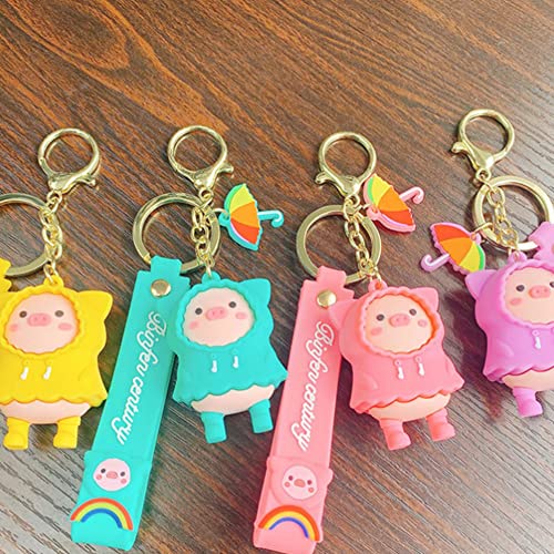 Cute Cartoon Keychain Raincoat Pig Anime Key Rings Backpack Handbag Car Pendant Ornaments Decoration Gift For Women Girls, Yellow #TOP7