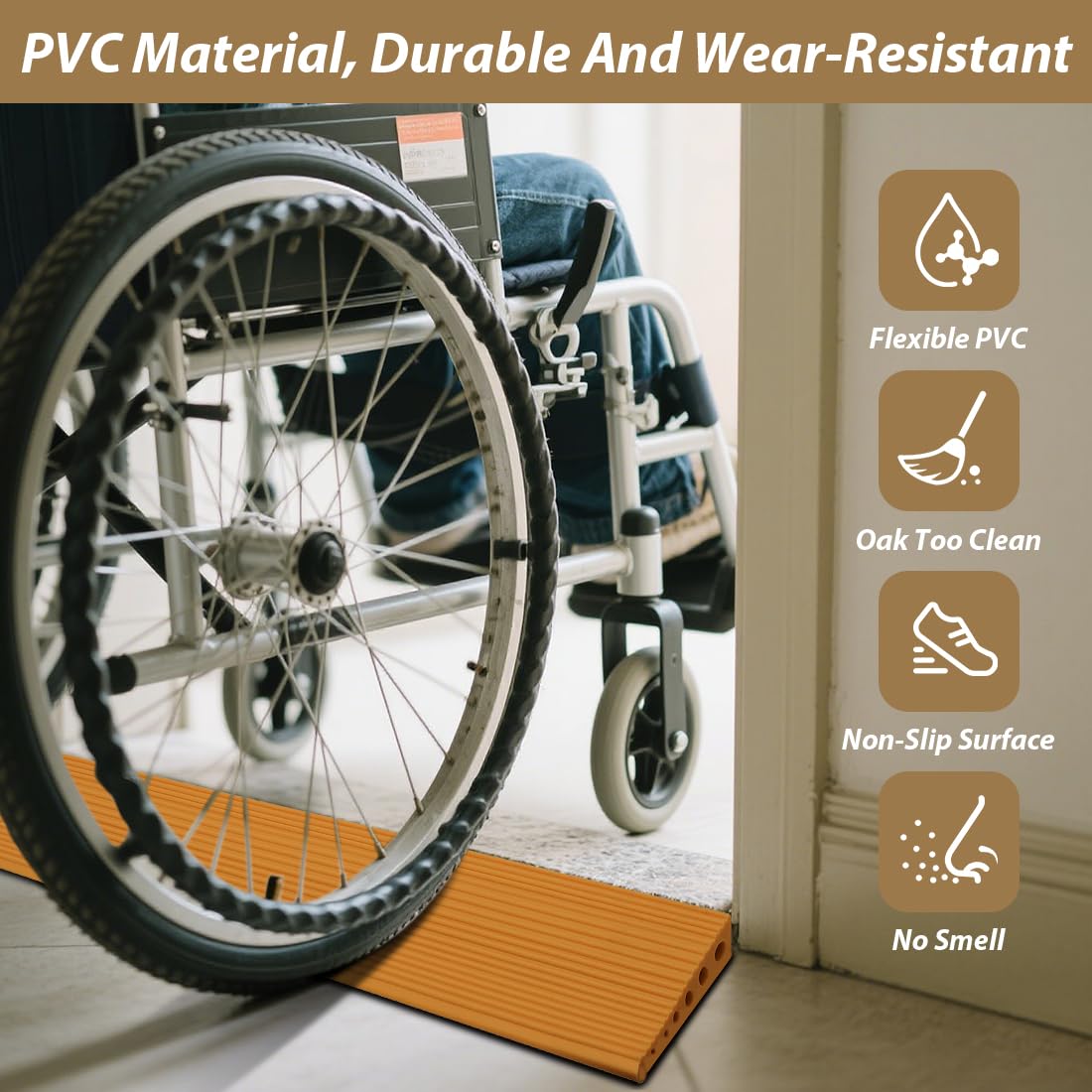 100 x 10 x 2,5 cm, rampa per soglia della porta, superficie antiscivolo, rampa per sedia a rotelle, passeggini, deambulatori o scooter