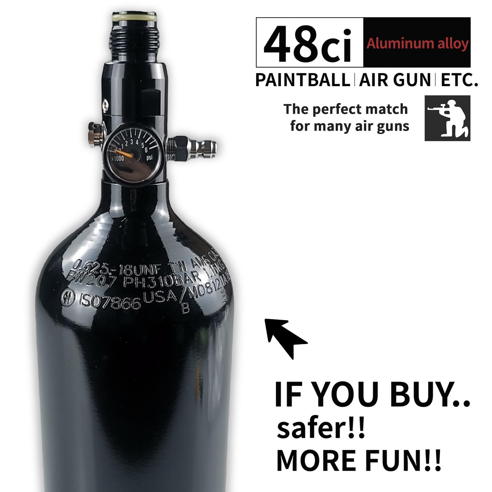 Pautaca 48/3000 Paintball Tank System,48ci HPA Tank,Flat Bottom