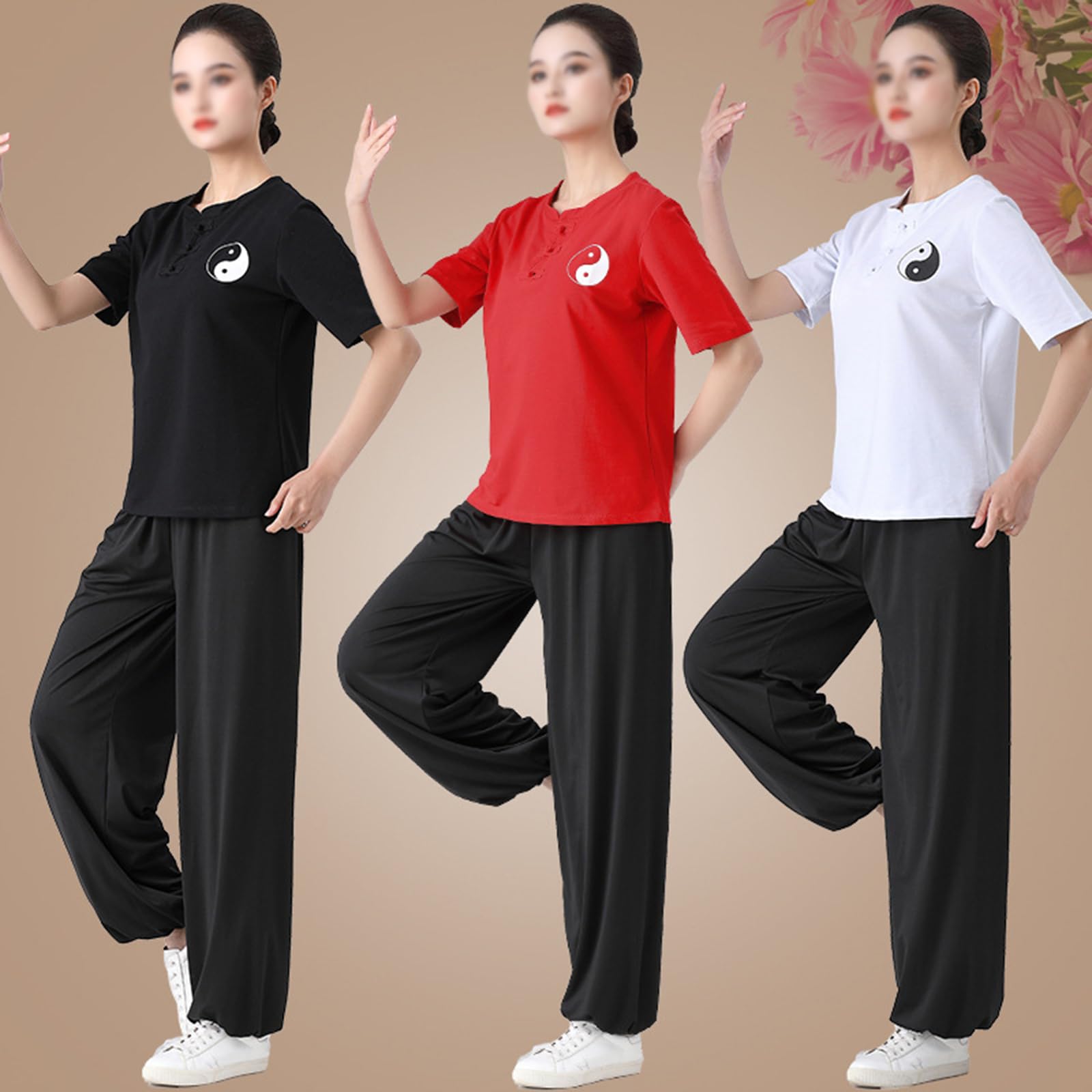 Tradycyjny mundur sztuk walki Zestaw garniturów Kung Fu Tai Chi wielokolorowy od S do 6XL(Short Sleeves-white+Black,XXL)