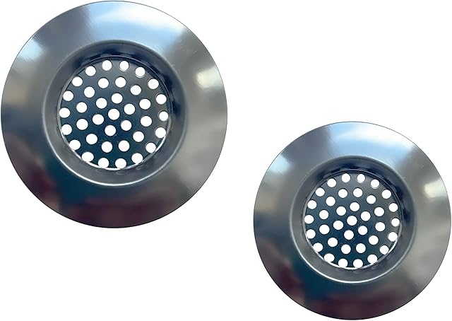 Double Pack Sink Strainer | Stainless Steel | 2 Different Sizes | 75mm & 66mm | Ideal for Kitchen, Bathroom | Hair Catcher for Bathtub & Shower