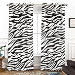 BSPPTI Animals Zebra Print Curtain, Room Darkening Thermal Insulated Blackout Fashion Black White Window Drapes with Grommets for Living, Dining, Bedroom, 52"x 84", Set of 2 Panels, CLDWSP0207