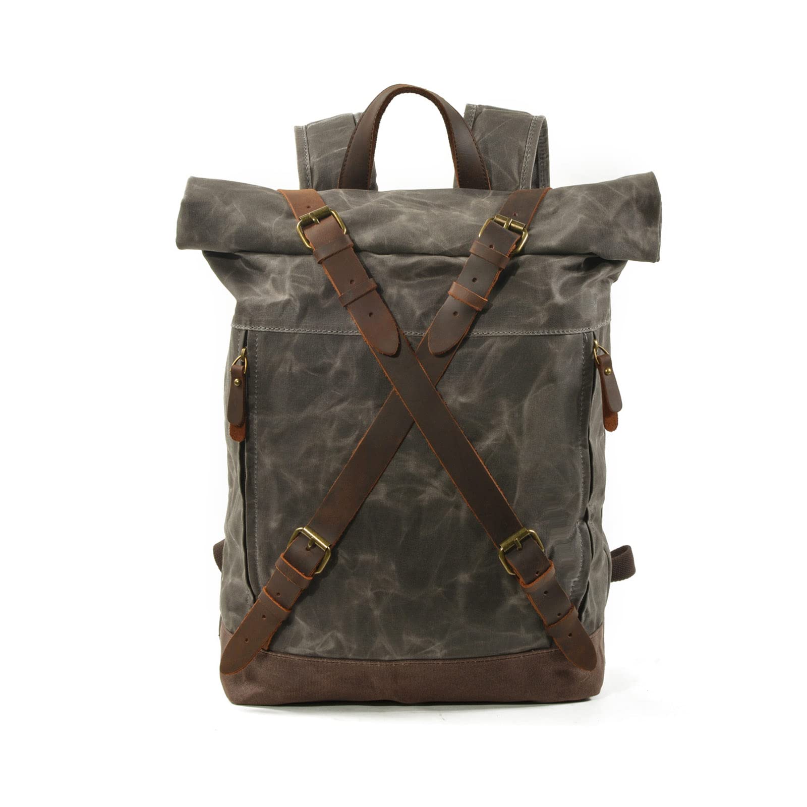 FANDARE Vintage Internal Frame Backpacks Rolltop Canvas Backpack Travel Rucksack Hiking Backpack Outdoor Duffle Bags Trekking Daypacks for Men Women Sport Travel Camping Mountaineer Knapsack Green