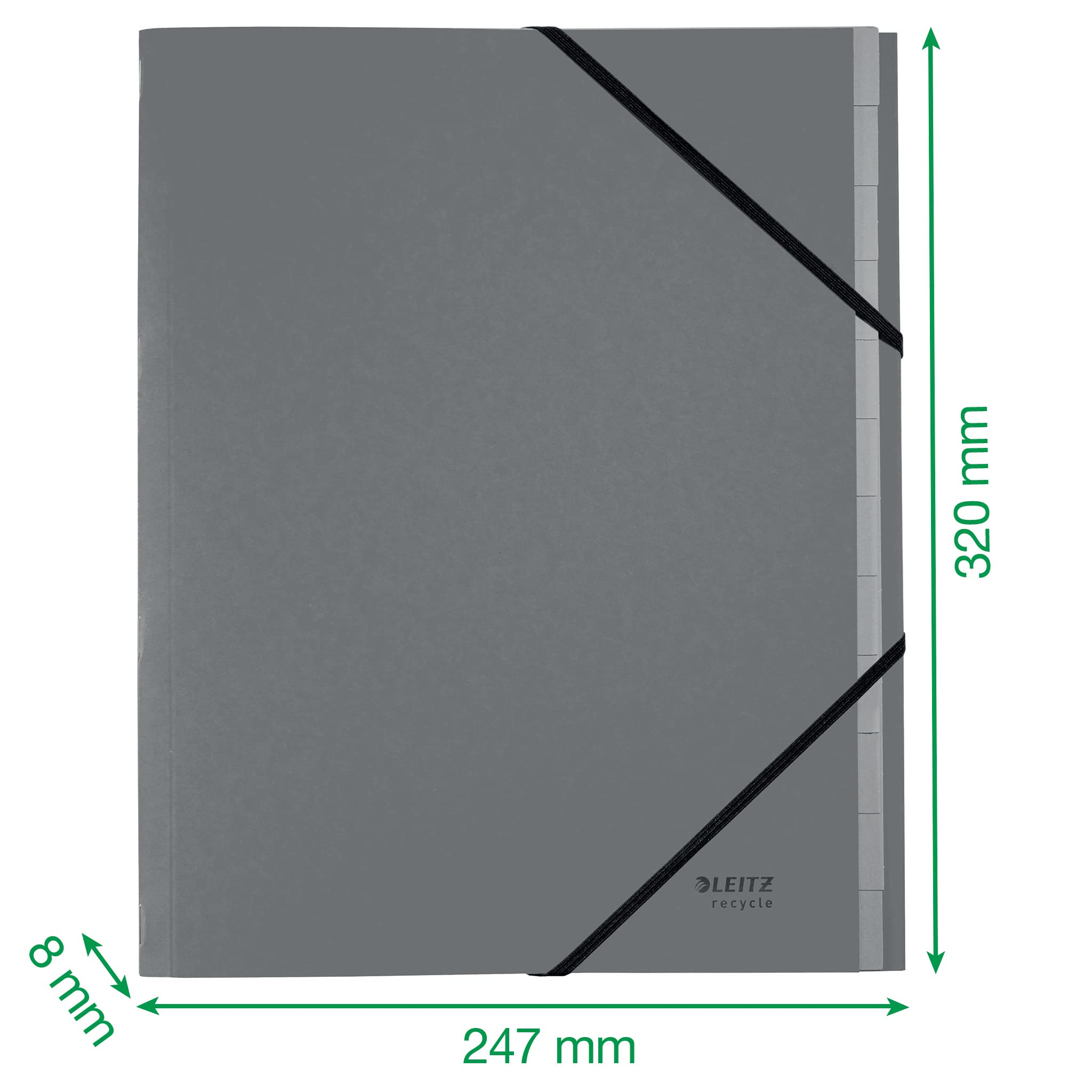 Leitz Recycle Carpeta Archivadora con 12 Separadores para Folios A4, con Gomas Elásticas Hecha de Cartón 100 % Reciclado, Azul – 39150035
