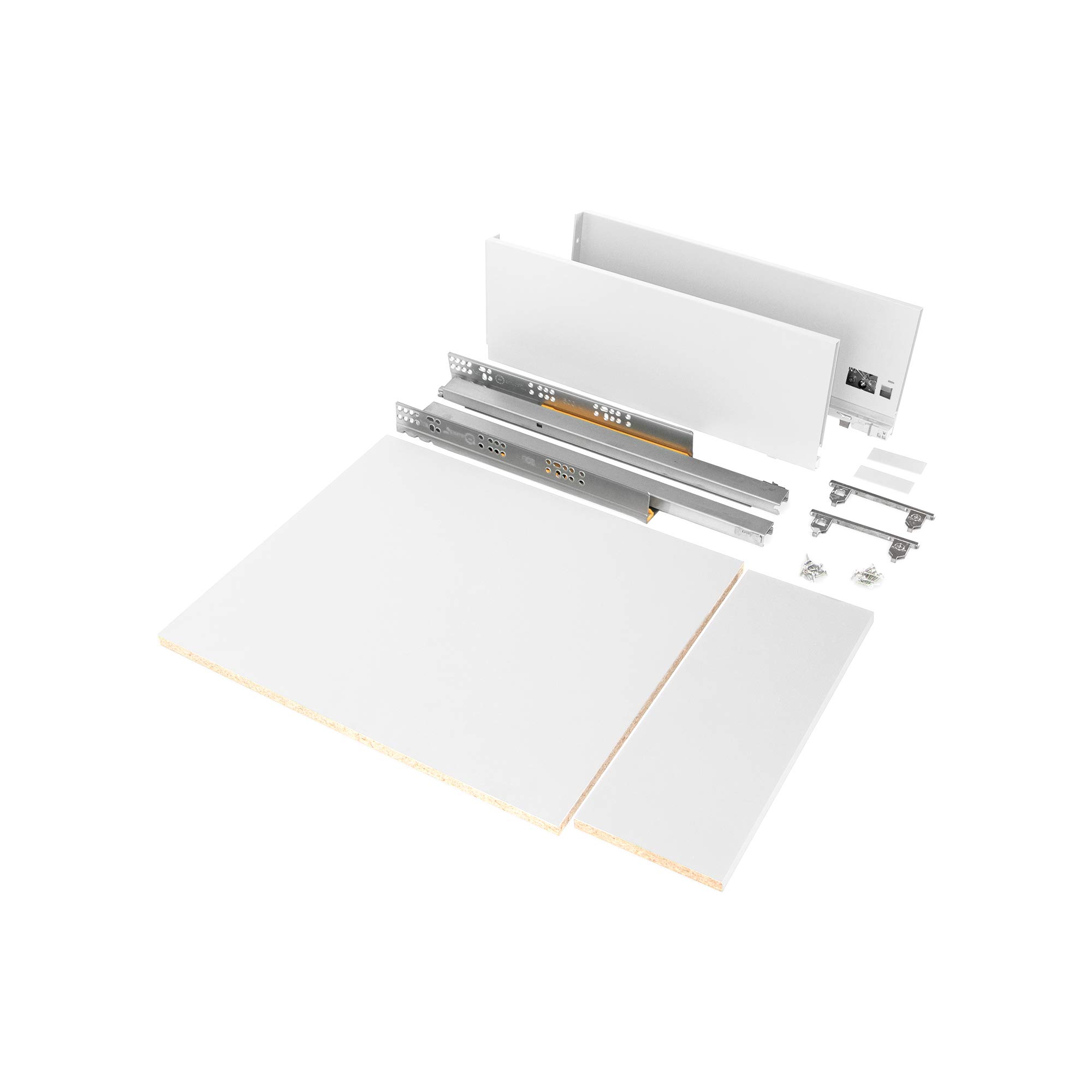 Emuca - Drawer Kit for Kitchen or Bathroom with Included Boards and Total Extraction Slides with Soft Closing, 178mm (7 inch) Height for 450mm (17,7 inch) Module and 500mm (19,7 inch) Depth, White.