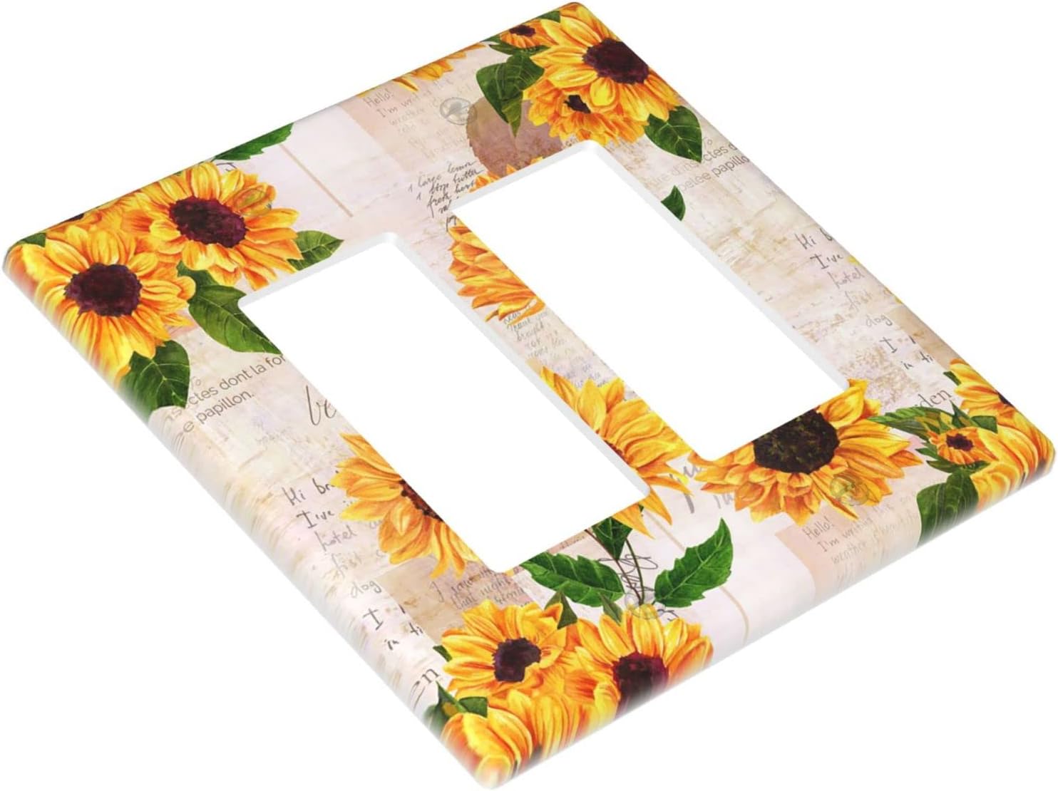 Vintage Sunflower Light Switch Cover Wall Plate Double Gang 2 Rocker Decorative Decora Outlet for Kitchen Room Home Bedroom Bathroom Decor Unique Accessories Design