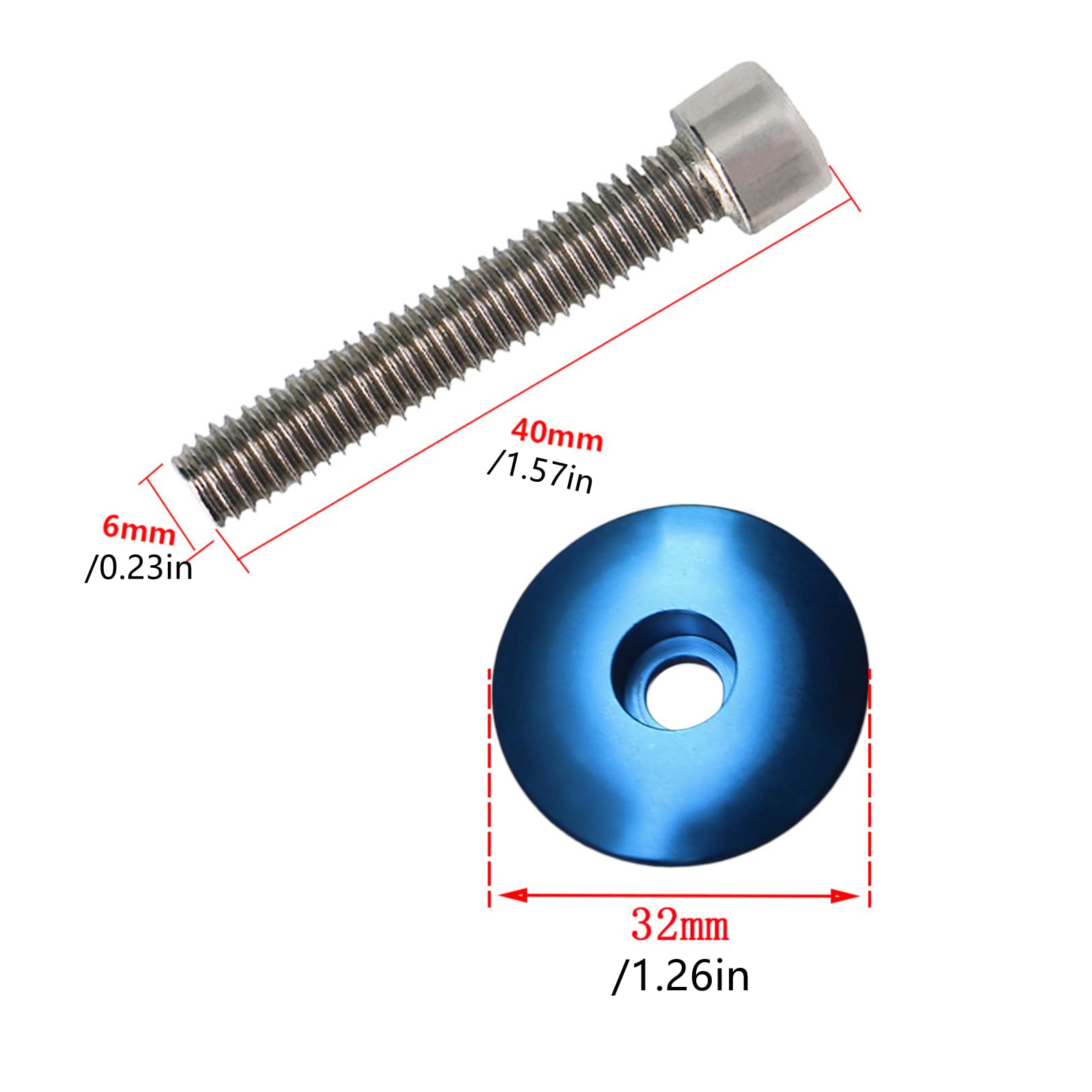 Fyazgop Aluminum Alloy Bike Headset Stem Top Cap, 32mm Diameter, with M6x40mm Stainless Steel Bolt (1/8