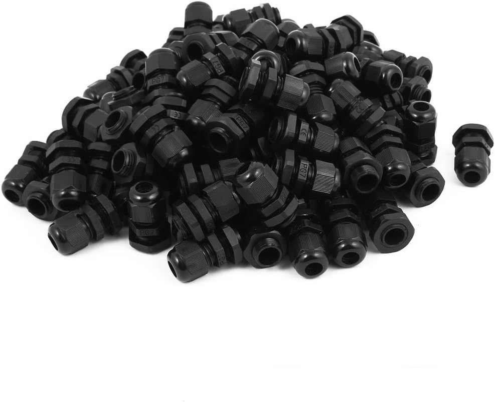 Aexit PG7 Waterproof Electrical Boxes, Conduit & Fittings Safety Nylon Cable Gland Connector Joints Conduit Fittings Black 100pcs
