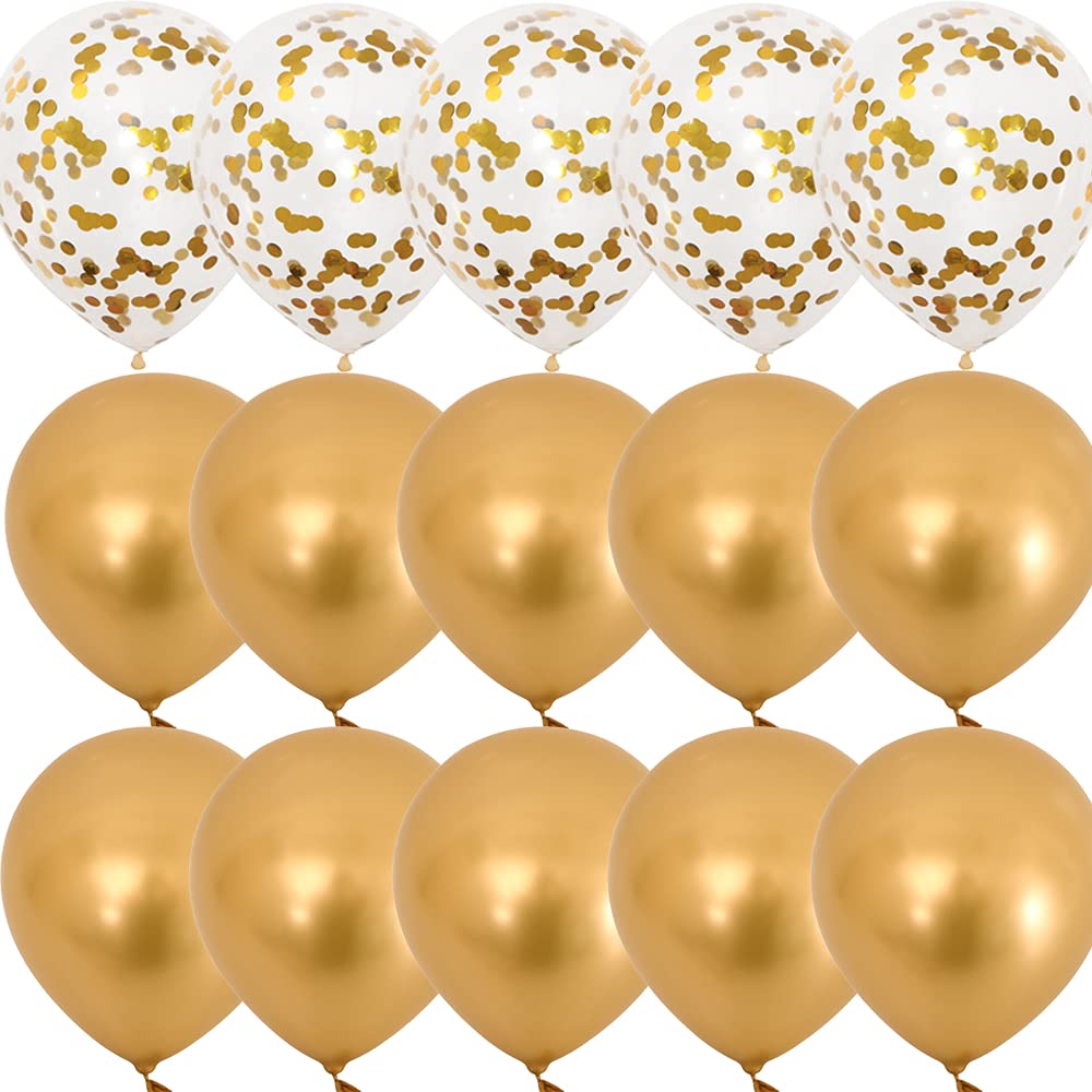 Vicor Metallic Gold Latex Balloons - 15 Pieces, 12 inch Confetti Balloons for Birthday, Mother's Day, Wedding, Baby Shower Party Decoration