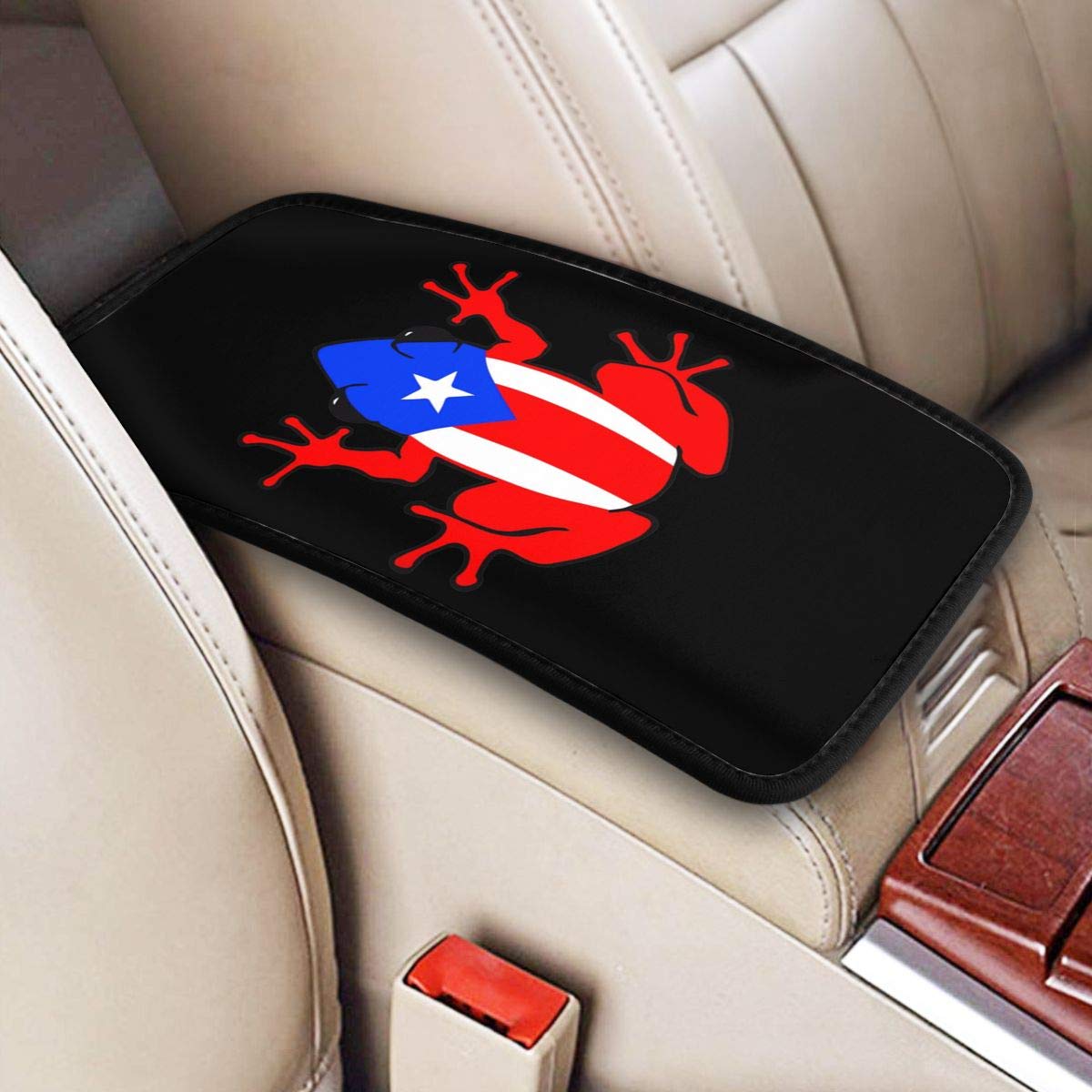 Funda para reposabrazos de coche con diseño de rana puertorriqueña, cojín para consola central de coche, cojín suave para el reposabrazos del coche, caja universal para decoración