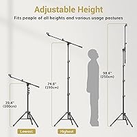 Vista 5 de TONOR Microphone Stand with Tablet Holder, Tripod Boom Arm for Floor, Adjustable Height and Angle, Heavy Duty Stand with Carrying Bag, Smartphone