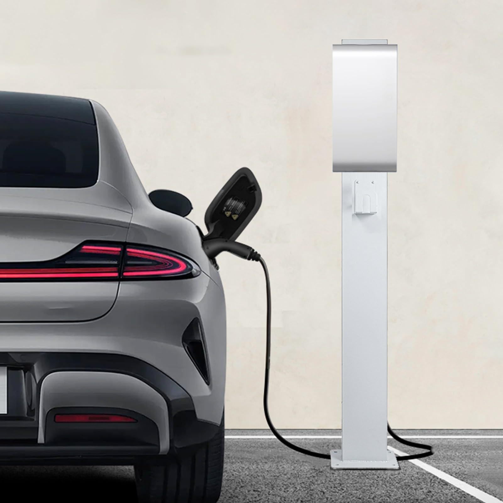 Biało-czarny Stojak na Ładowarkę EV, Uniwersalna Kolumna Ładująca Montowana na Podłodze, Uchwyt Do Ładowarki Pojazdów New Energy z Organizerem Kabli(White)