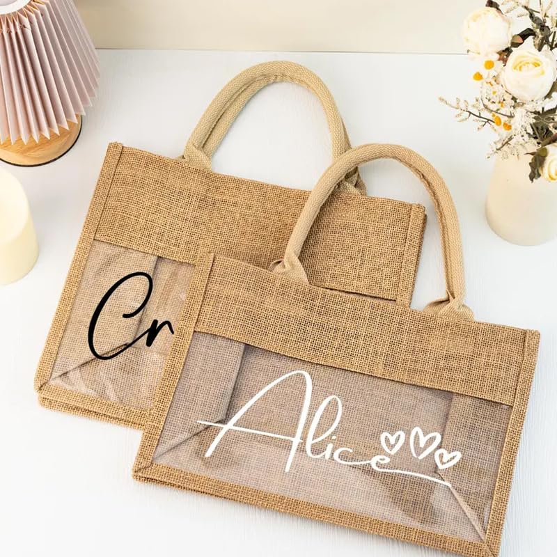 3Pcs Personalized Burlap Jute Bridesmaid Tote Bag,Customized Wedding Bags w/Name,Bachelorette Shower Gifts,Christmas Birthday Gift For Women Girls, Mothers Day Gifts,Reusable Bags for Travel Beach2