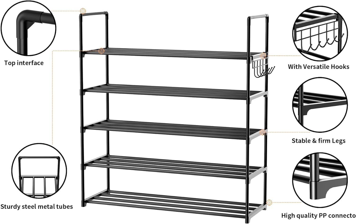 Metal Shoe Organizer Tiers Shoe Storage Shoe Rack Hooks