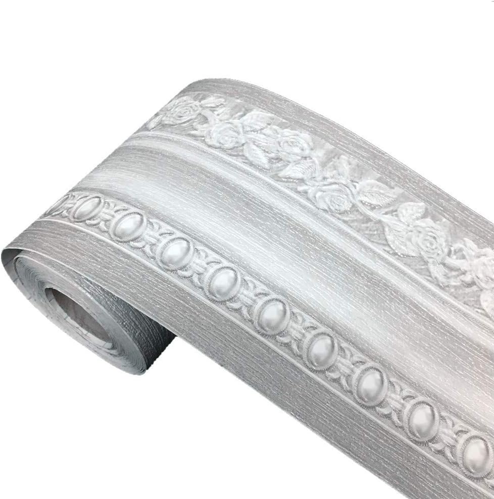 WDragon Floral Pattern Molding Peel Stick Wall Border for Home Decor Bathroom Kitchen,4 inch by 16.4 feet (Grey)