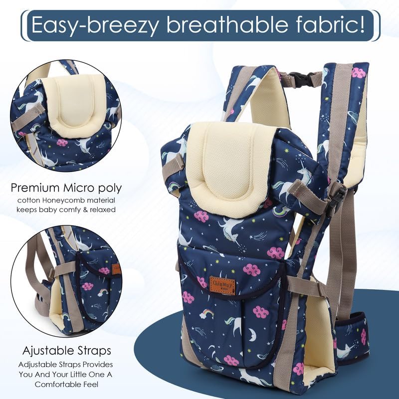 Image of Chinmay Kids Baby Carrier Bag in 4-in-1 Ergonomic Adjustable Sling Kangaroo Design for Infant Child and Mother Travel | 0 to 2 Year | Dark-Blue